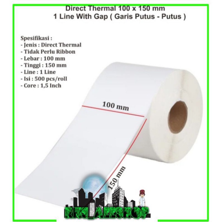 

TP14 - Kertas Label Sticker Barcode Thermal 100×150mm 1 roll isi 500