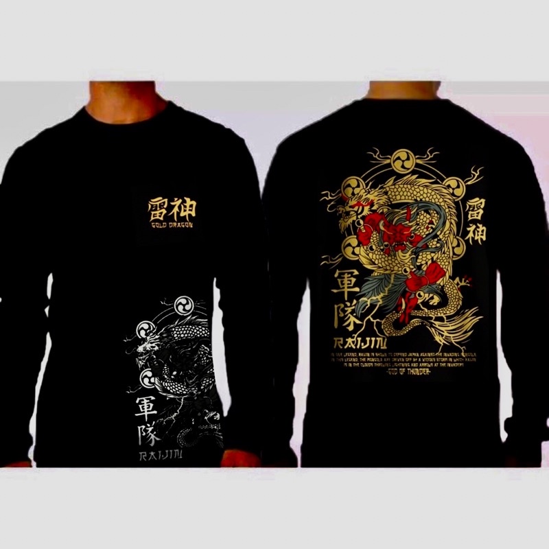 Sixteenfashion kaos naga emas lengan panjang