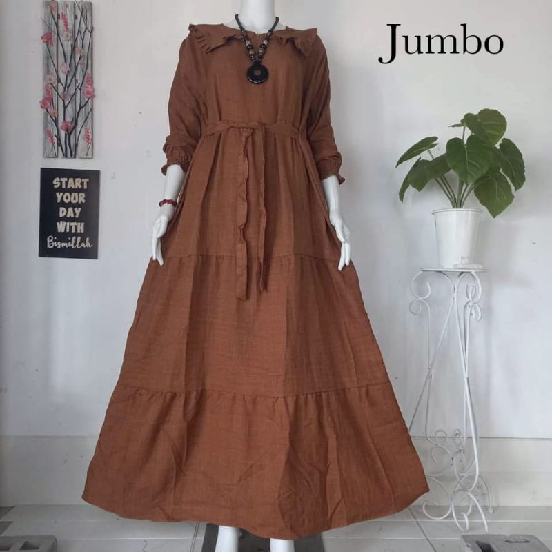 JUMBO GAMIS POLOS LINEN TERBARU DRESS MODERN KEKINIAN