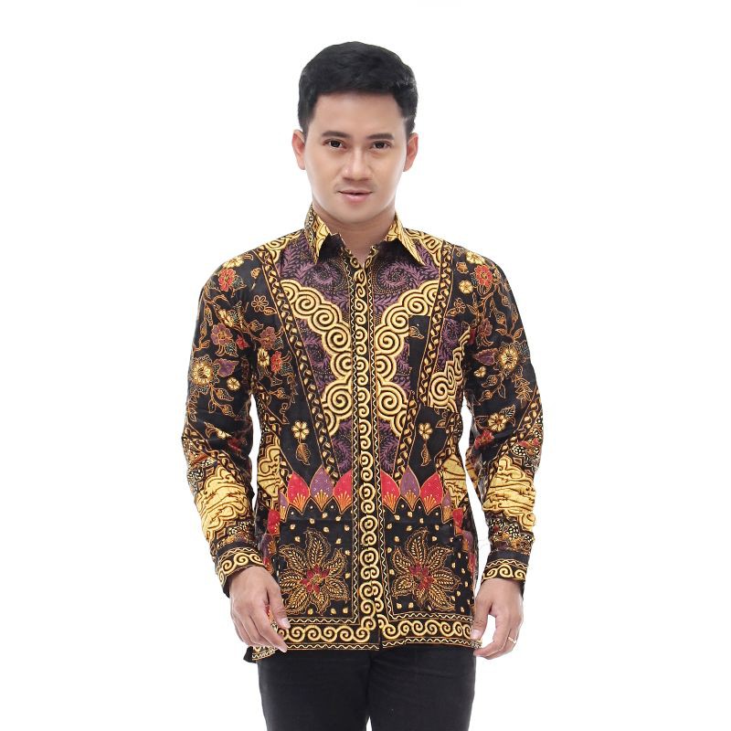 KEMEJA BATIK PRIA LENGAN PANJANG SIZE M L XL   BSWART BatiK HRB026 Kenongo Hem Panjang Padi