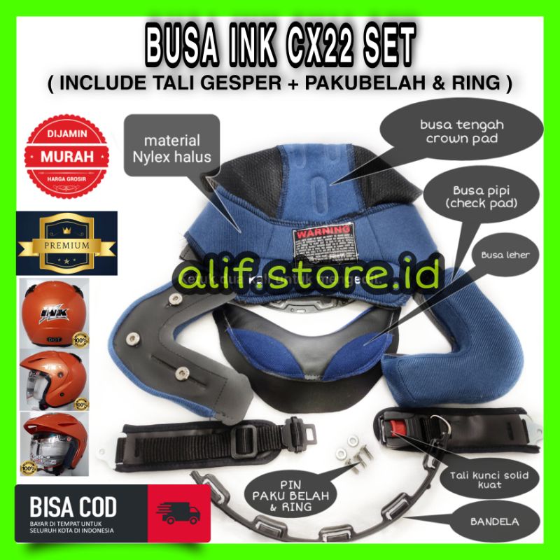 Busa Helm INK CX22 FULLSET Spon CX 22 topi non ori+tali  kaca lis karet parfum ventilasi komplit COD busa leher gasper paku belah stiker baut