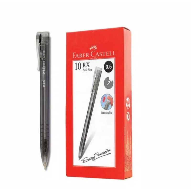 

Faber - Castell Ballpoint RX 0.5 mm tinta hitam barrel black 1 box isi 10