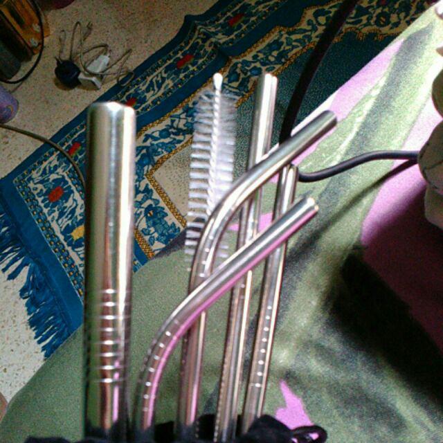 Paket Sedotan Stainless Steel Straw Dan Sikat Sedotan Free Pouch Hitam