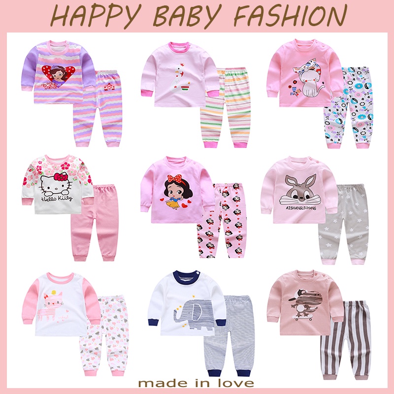 【Happy Baby】2-6Tahun Piyama Setela Anak Bahan Kaos Lengan + Celana Panjang Berkualitas QT001