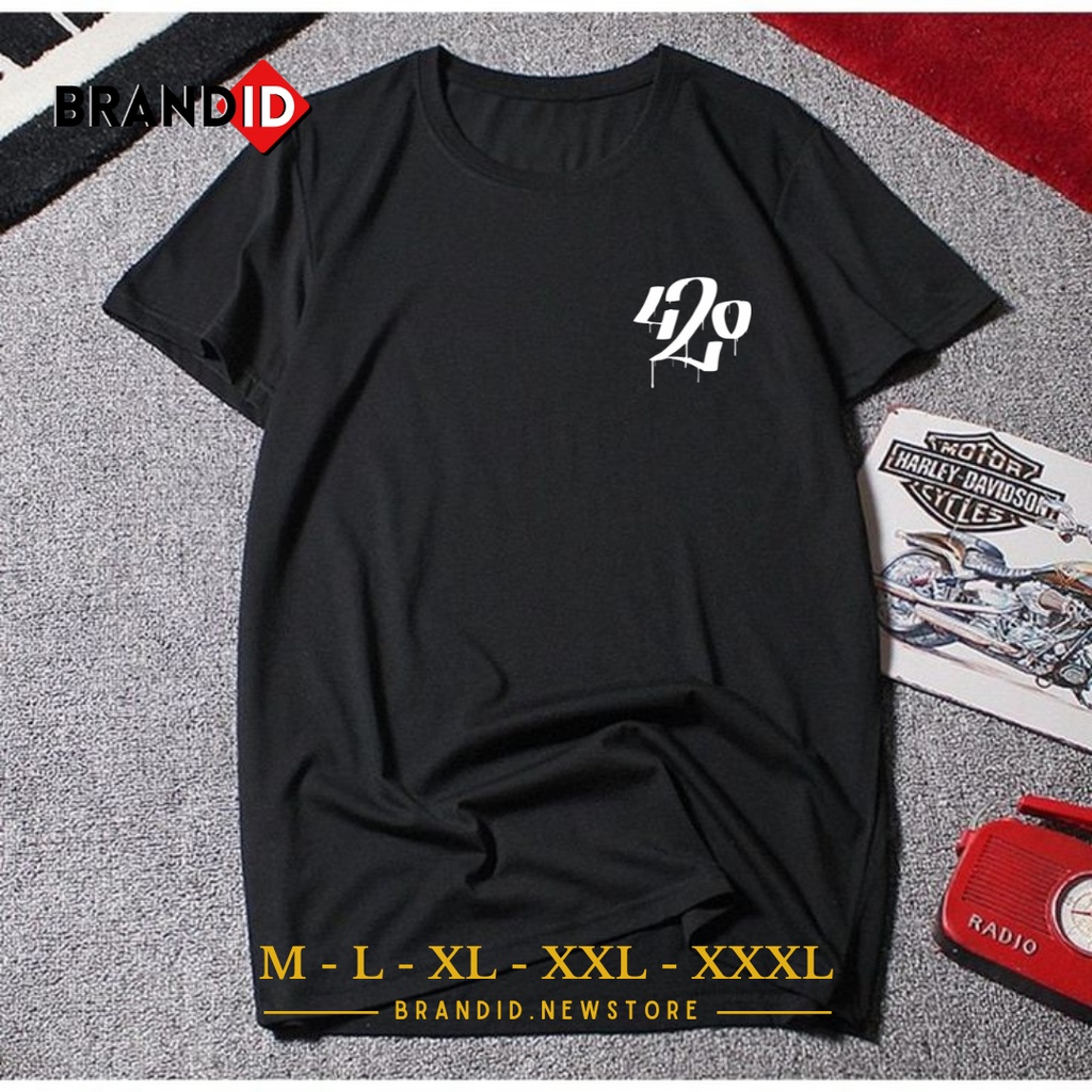 ID092 Baju Kaos Cowok Keren T Shirt Pria Distro Kekinian Motif Logo 420 Lengan Pendek Bahan Katun Co