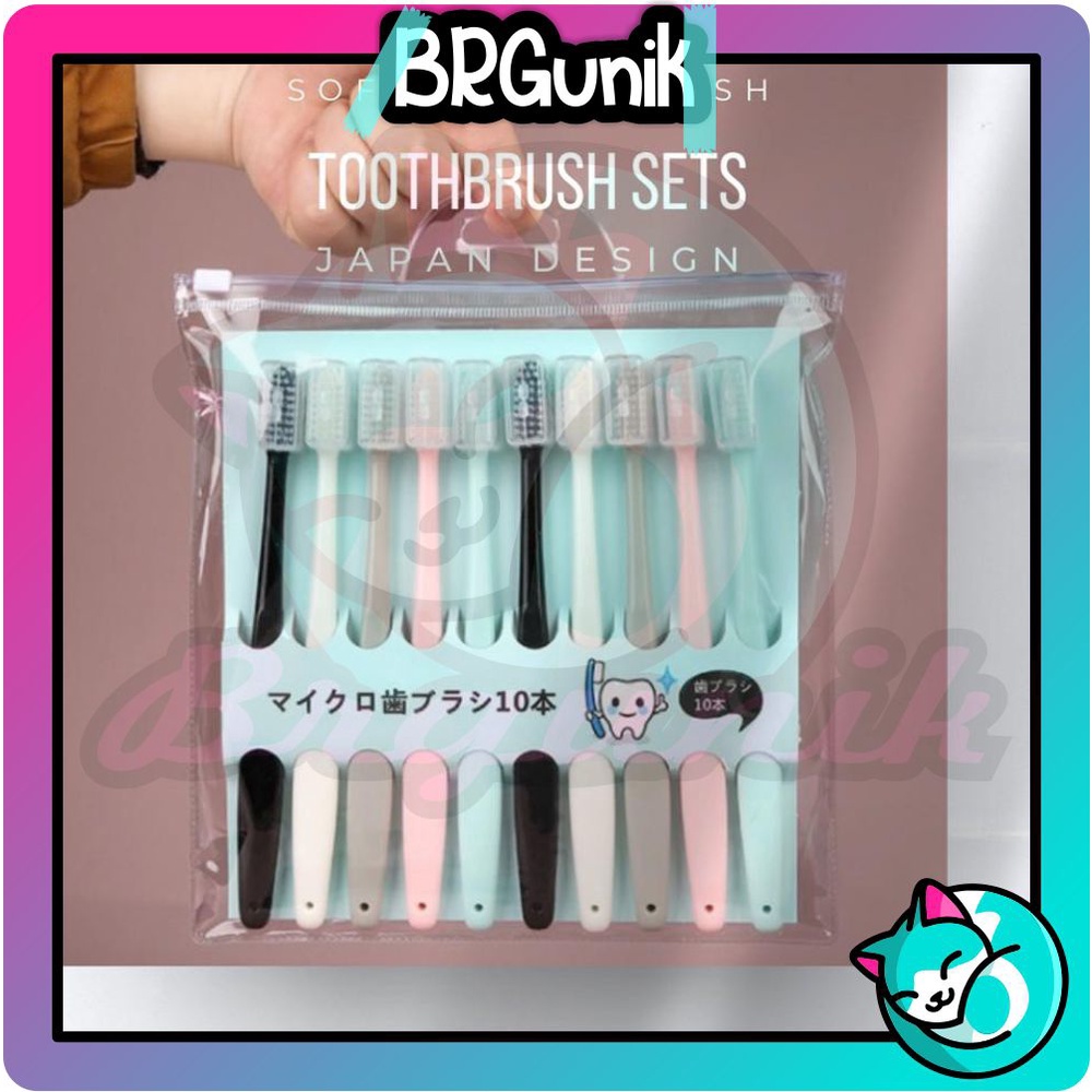 BRGUNIK Sikat Gigi Dewasa 1 Set 10 Pcs / Toothbrush Double Care Sensitive Soft-Sweet Bee R383