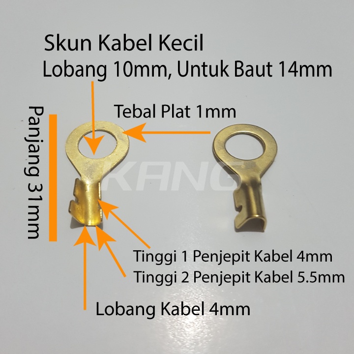 Skun Sekun Terminal Ring Bulat Kuningan Lobang 10mm Baut 14 Kabel Kecil