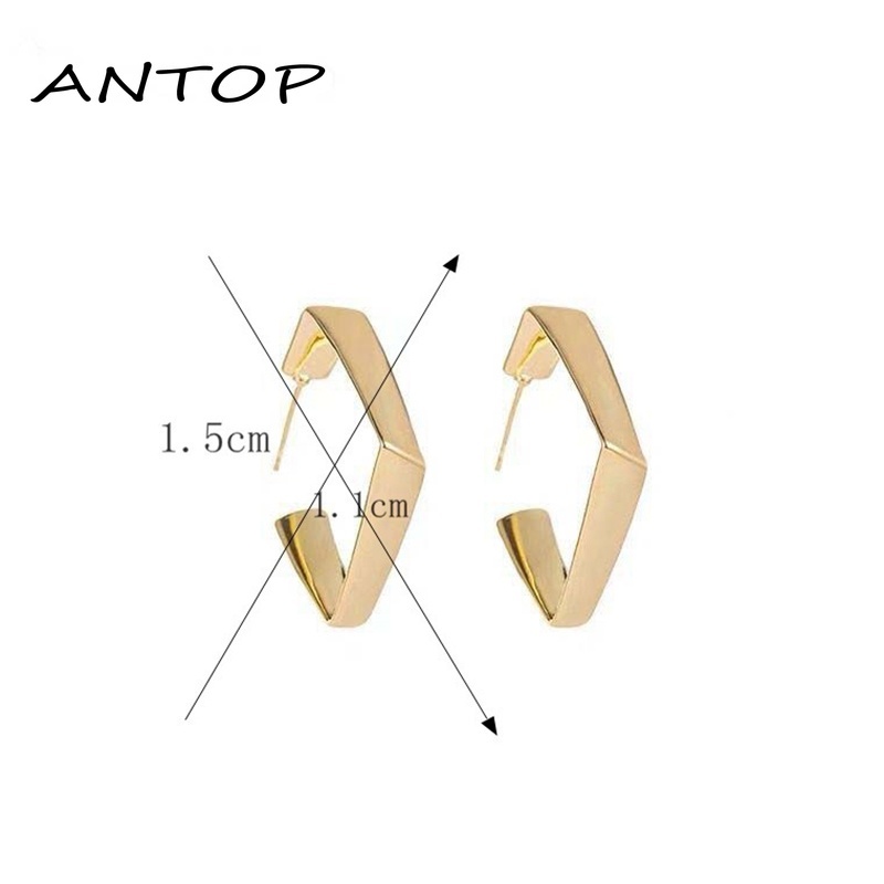 1 Pasang Kancing Telinga Persegi Berlapis Emas Aksesoris Fashion Desain Gaya Logam Keren ANTOP