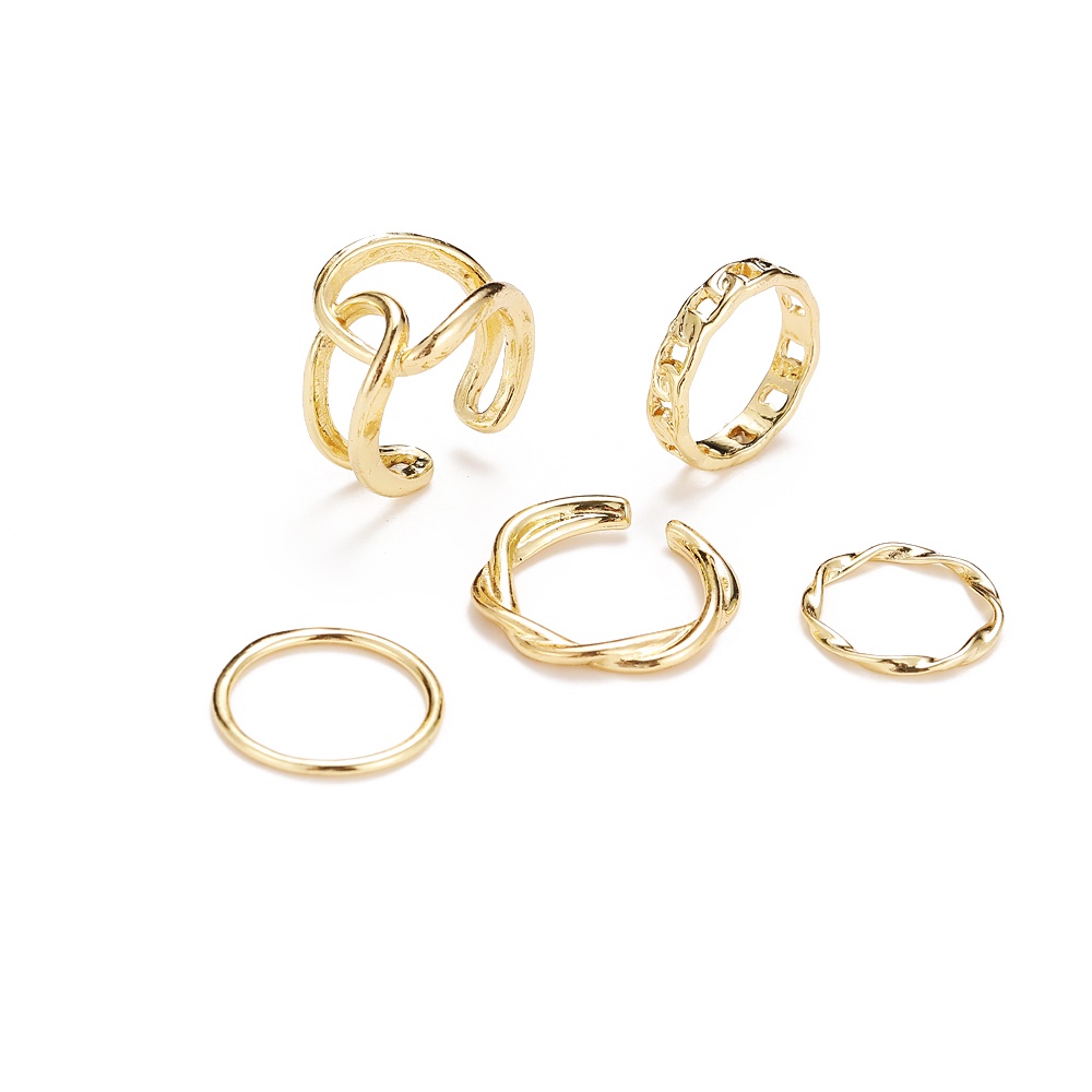 5pcs / Set Cincin Model Twist Adjustable Bahan Metal Warna Emas Untuk Wanita