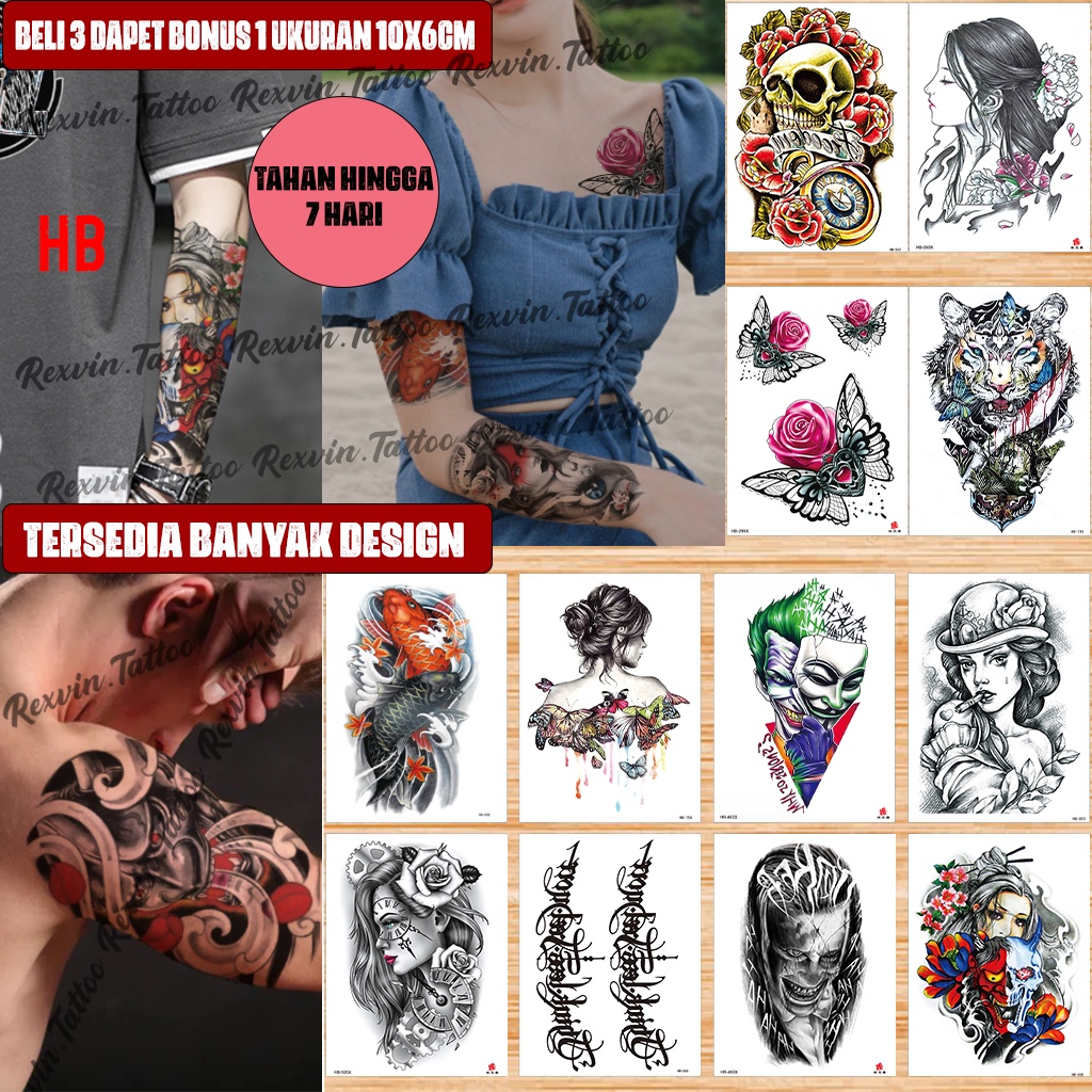 Tato Temporer Tatto Temporary Ukuran Setengah Tangan Waterproof 21x15cm PREMIUM TAHAN AIR