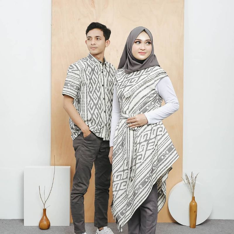 set baju couple tenun terbaru set pakaian muslim tenun set fashion muslim tenun keluarga