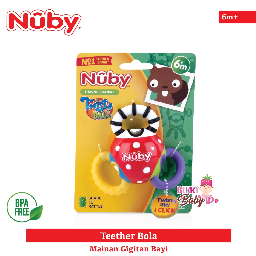 Nuby Twista Ball Rattle Mainan Teether Gigitan Bola Bayi Anak BPA Free Berry Mart