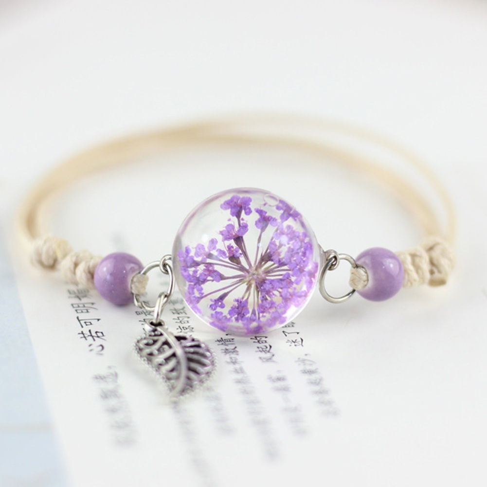 Hu Hu Hu Hu Hu Alat Bantu Pasang Kacamata♡ Gelang Tali Kepang Dengan Charm Bulat Motif Bunga Keringbulu Untuk Wanita