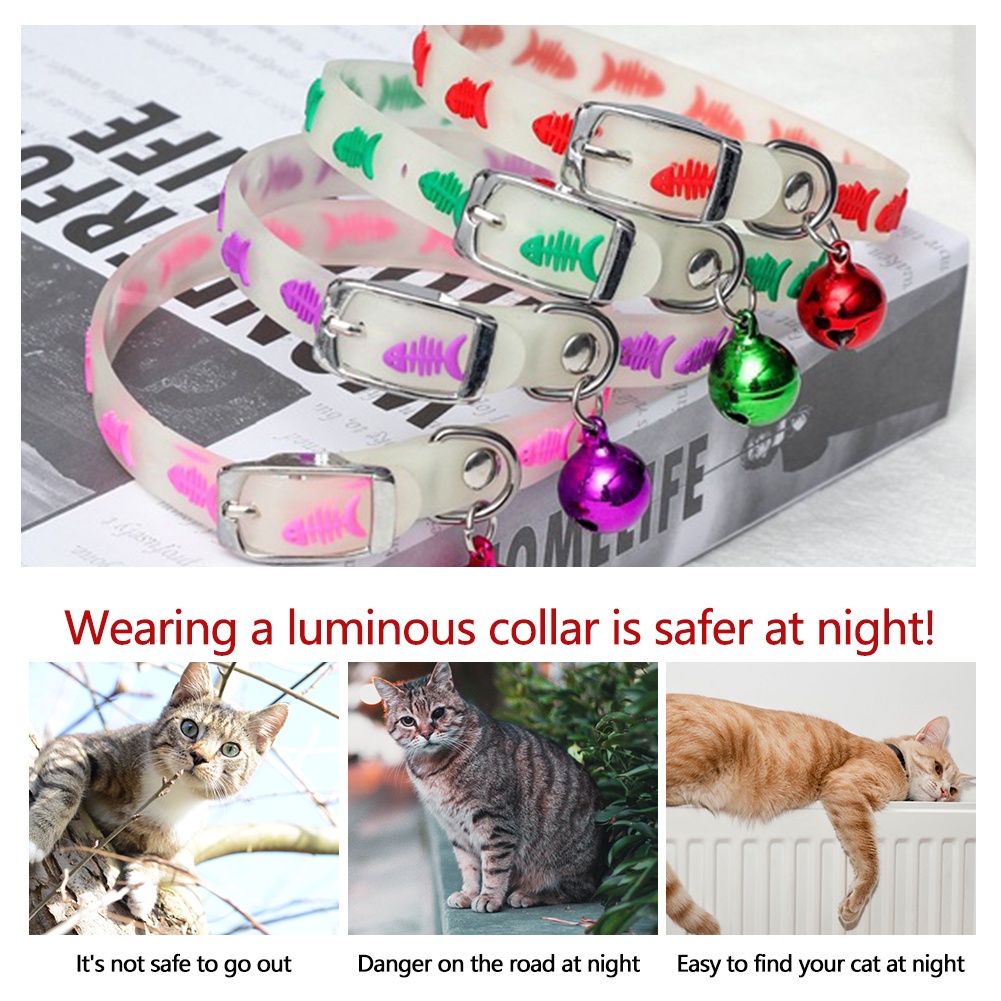 【TK】Adjustable Pet Glowing Collar With Bell Buckle Neck Strap Puppy Luminous Collar Cute Dog Cat Collar Glow At Night Pet Supplies