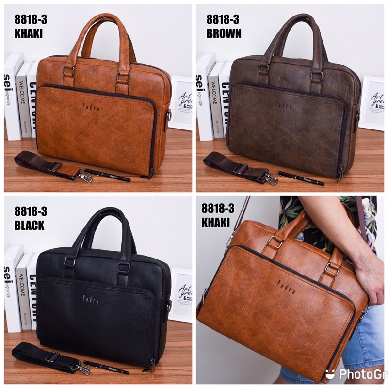 Tas kantor laptop pedro 8818-3 free pena pedro Tas kerja selempang import