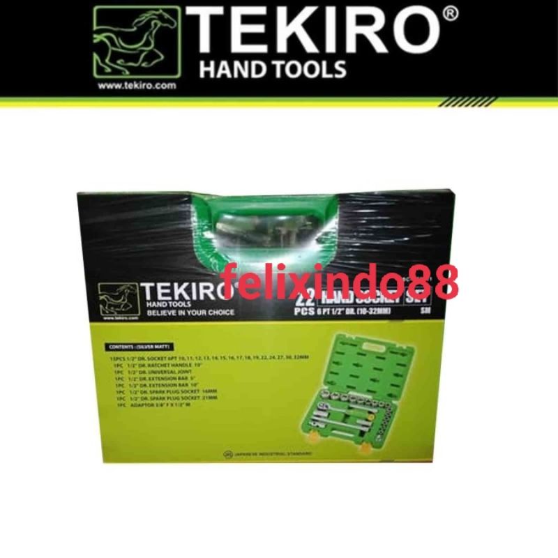 KUNCI SOK SET 22 pcs TEKIRO ORIGINAL STANG 1/2" inch 10~32 mm 6 PT BOX PLASTIK SC-SE0611 ORIGINAL