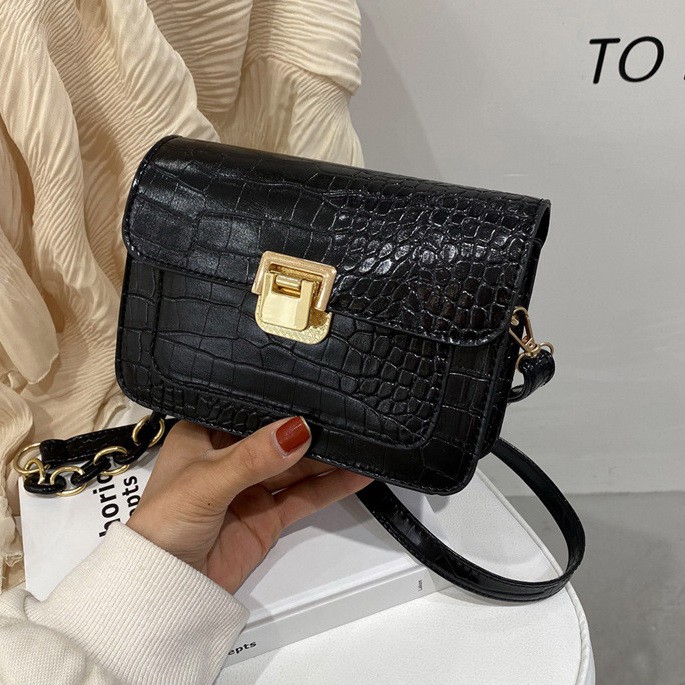 Tas Selempang Bahu Wanita Model Vintage Premium Import Rantai Tebal Kulit Croco TAS086