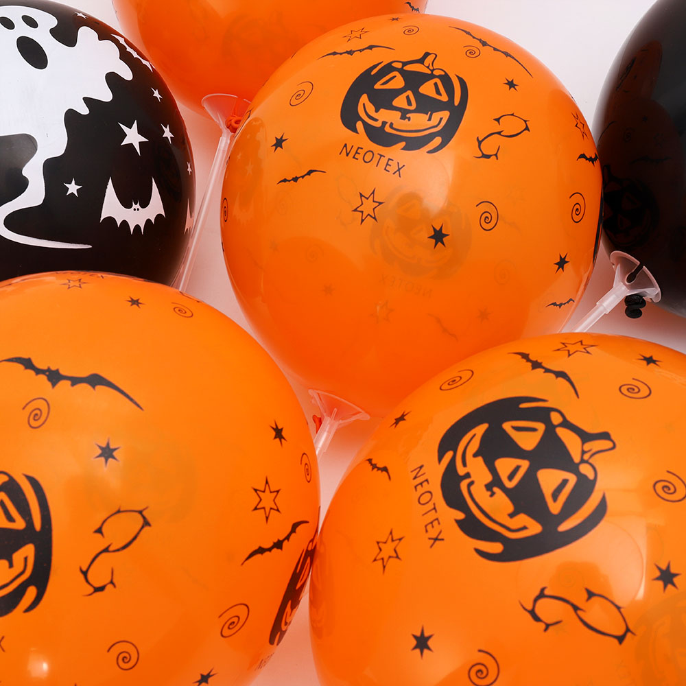 20pcs Balon Motif Print Halloween Warna Hitam Oranye Ukuran 12 Inci Untuk Dekorasi Pesta