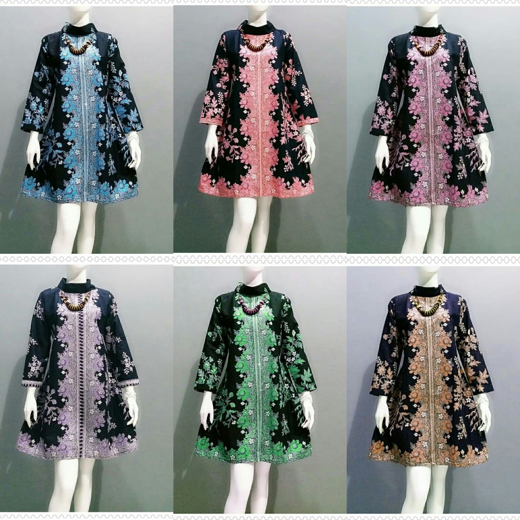 Dress Batik Wanita Lengan Pendek Model Vintage Elegan Slim Versi Korea Print Bunga Ada Ukuran M L XL