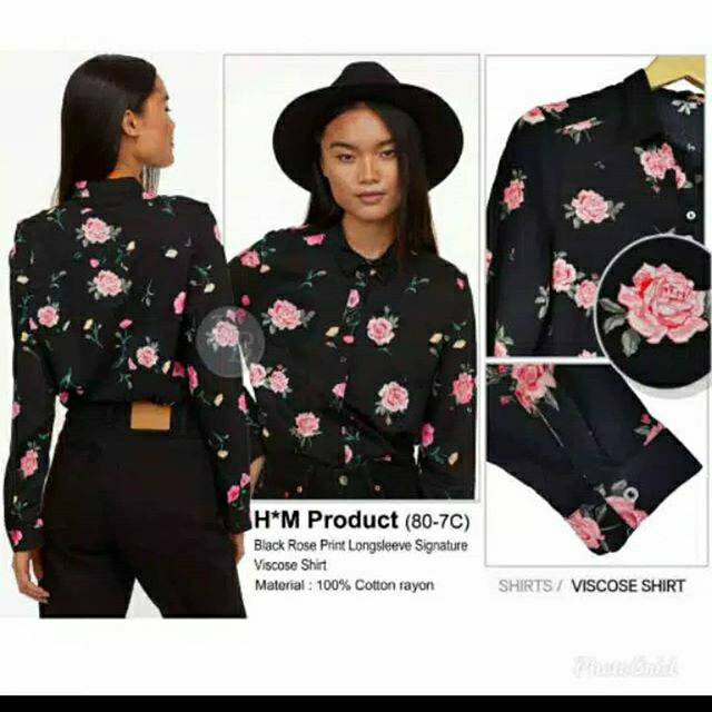M - KEMEJA H&M BLACK FLOWER