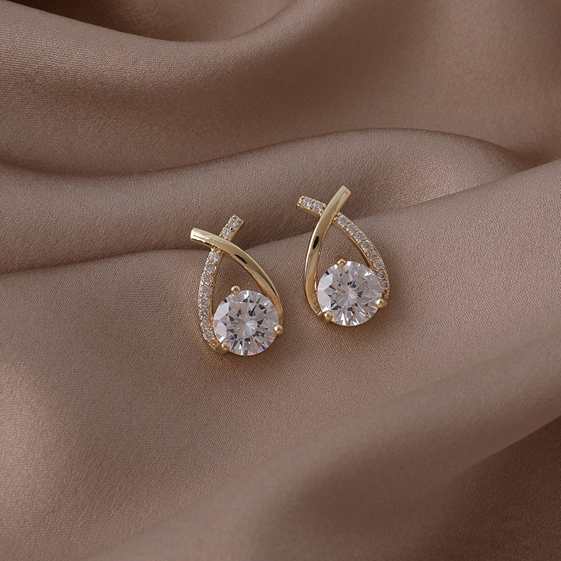 Anting Tusuk Gantung Desain Salib Hias Zircon Gaya Trendykorea Untuk Wanita