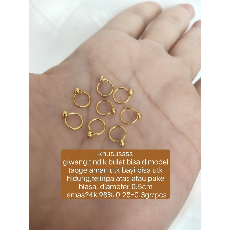 tindik anting hidung emas bulat bayi telinga atas 24k 98% taoge