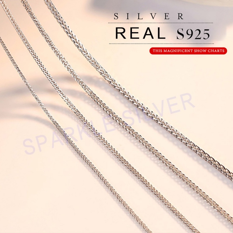 S925 kalung perak murni 1.2-2.5mm Chopin rantai Panjang Spiga Halus/Kalung Rantai Gandum Semua Inci Dicap Italia