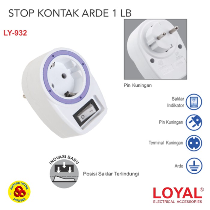 Stop Kontak Arde 1 Lubang dengan Steker + Saklar LY932