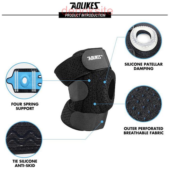 Aolikes 7915 Knee Pad Support Brace 4 Spring Pelindung lutut Deker Lari Knee Patella Spring Protect