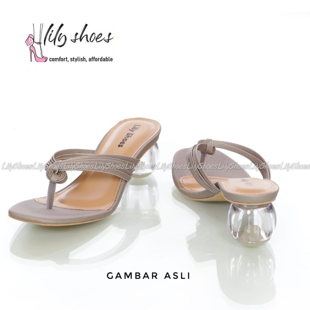 SARAH - Lily Shoes Sandal wanita block heel / hak kaca bulat model jepit casual real pict-1