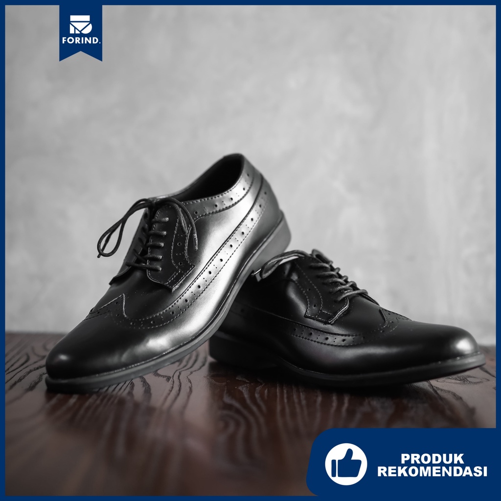 Longwing Black | Sepatu Pantofel Formal Kerja Kuliah Pria Cowok Men Lokal Ori | FORIND x Worka