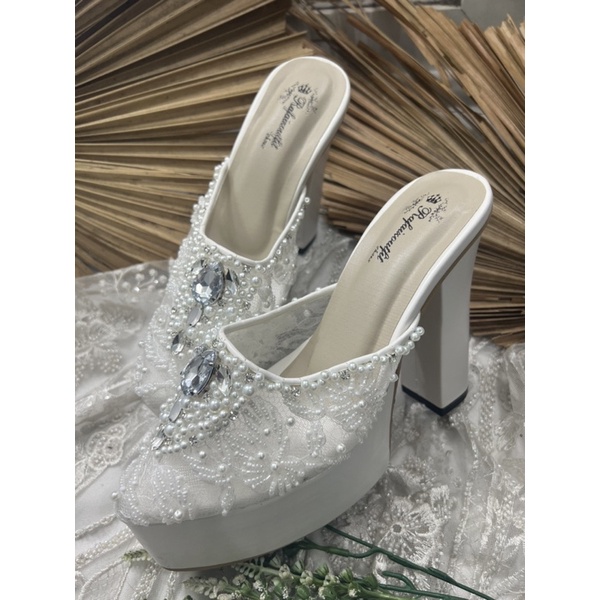 sepatu wanita wedding  syekinah putih 12cm tahu