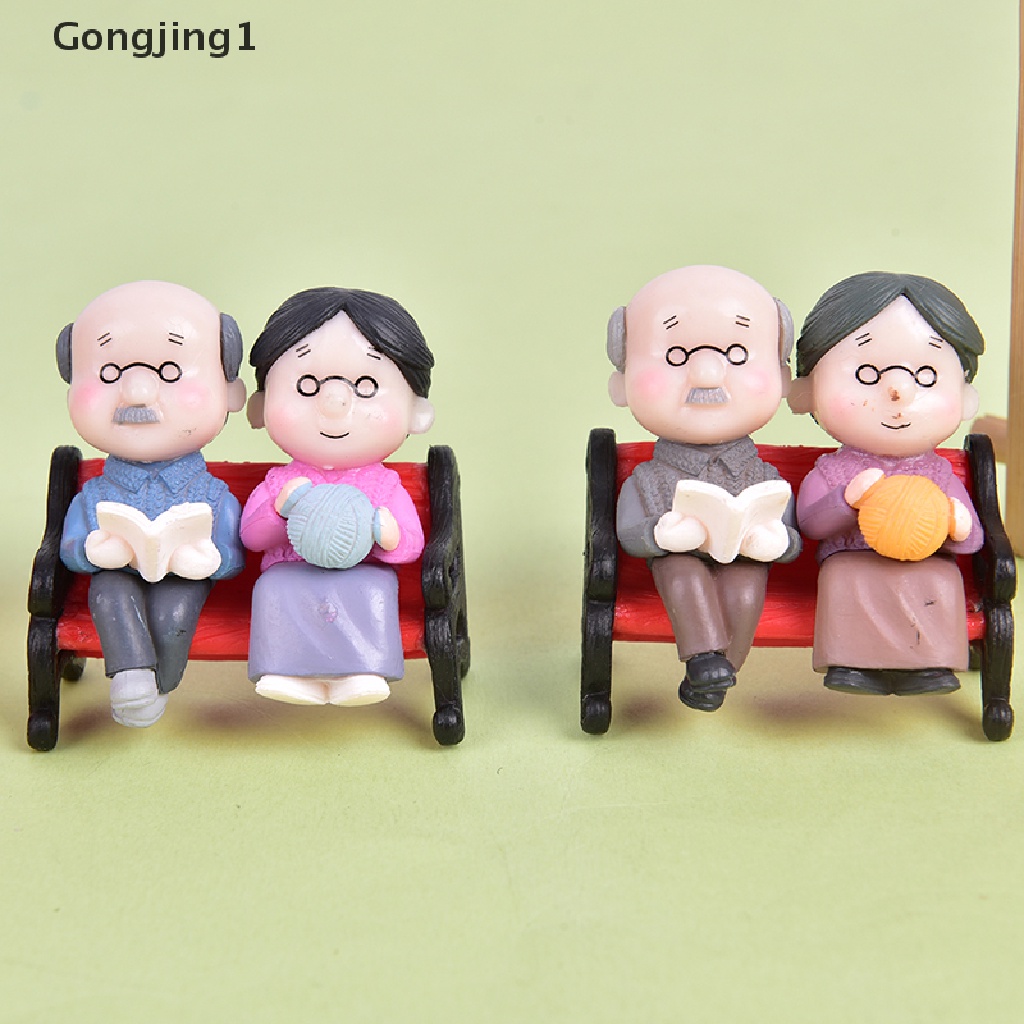 Gongjing1 3pcs / set Miniatur Kakek Nenek Bahan Resin Untuk Dekorasi Rumah