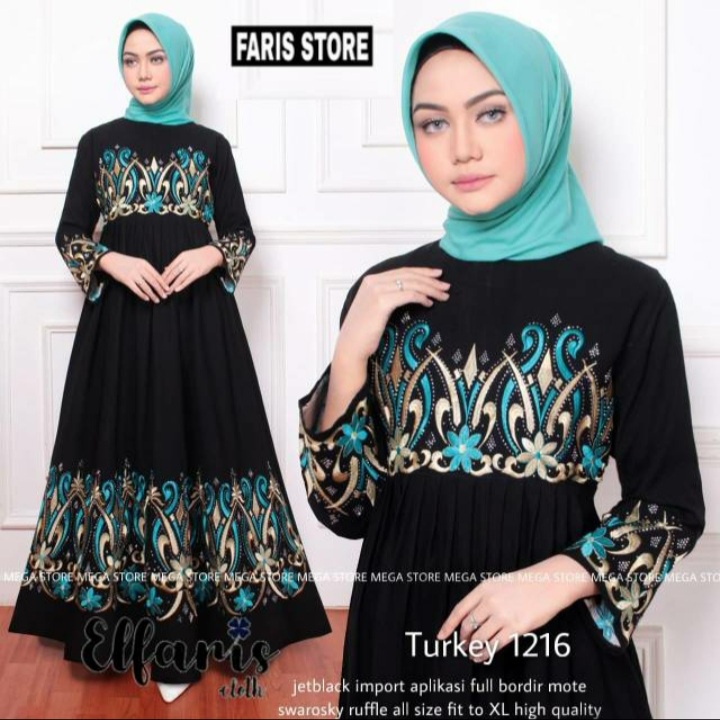 murah gamis turkey-jubah turkey- busana muslim - abaya remaja terbaru-abaya arab kekinian-abaya turki terbaru-motif bordir tosca (BR