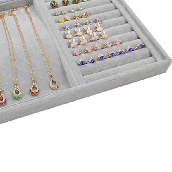 Baki Display Penyimpanan Perhiasan Anting Kalung Gelang Cincin Tutup Mika Bahan Velvet bludru