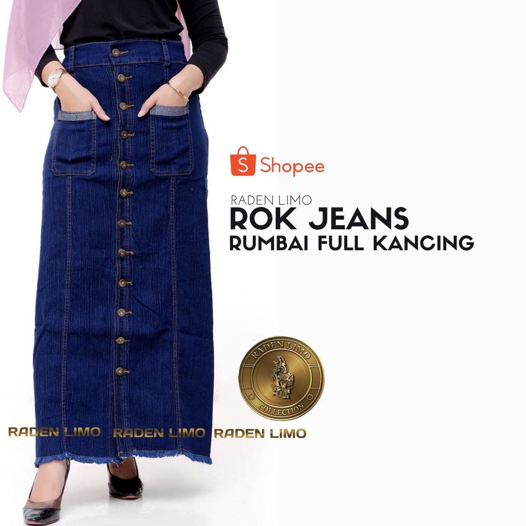 Rok Span Jeans Strecth Panjang Dewasa Rawis Full Kancing Depan kode 104