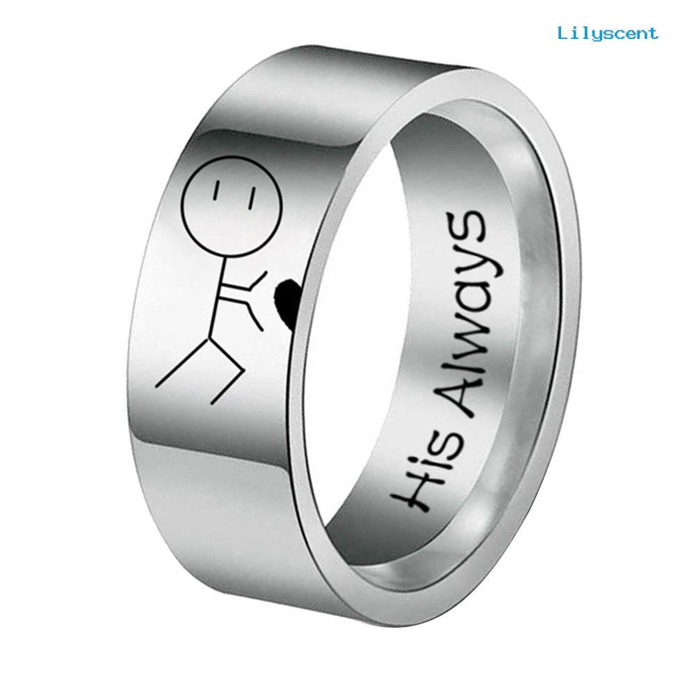 Cincin Desain Kartun Her Forever His Always Abstrak Bahan Stainless Steel Untuk Pasangan