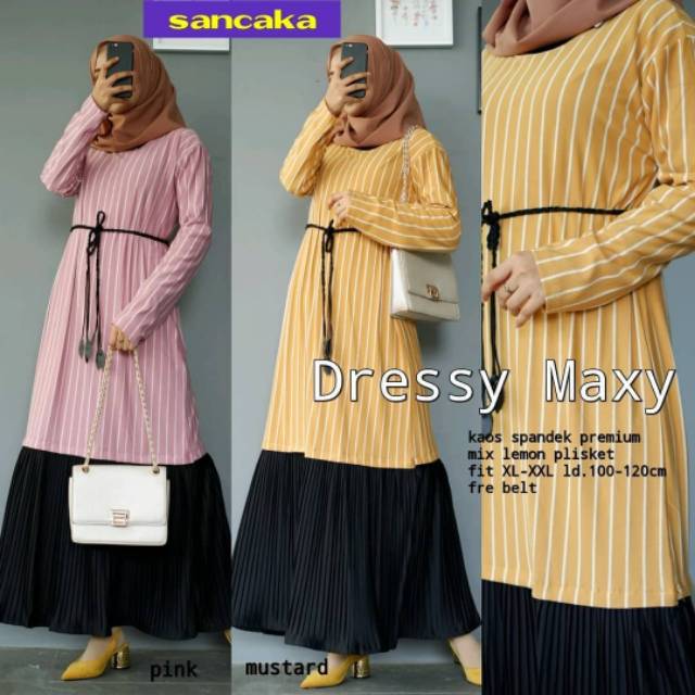 Dressy Maxy, maxi dress, dress muslim, long dress, motif garis, dress jumbo, dress casual, Hijabers