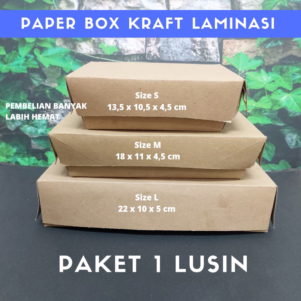 PAPER BOX RICE BOX KRAFT LAMINASI PAKET 1 LUSIN 12 PCS SMALL MEDIUM LARGE KOTAK TEMPAT MAKAN LAMINAS