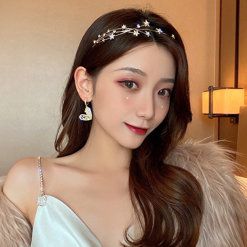 Bando Desain Bintang Aksen Mutiara Dan Berlian Imitasi Bahan Alloy Gaya Korea Untuk Wanita