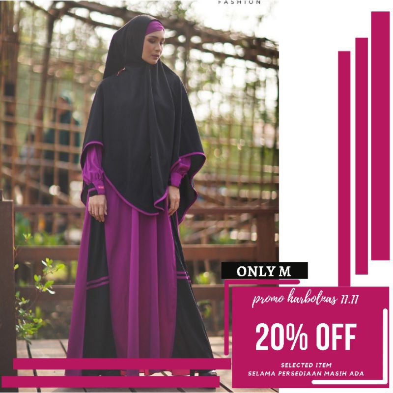 Busana Muslim Wanita Gamis Syari Set Polos Dua Warna Tanessa Set Aulia Fashion Burgundy Khimar Syari