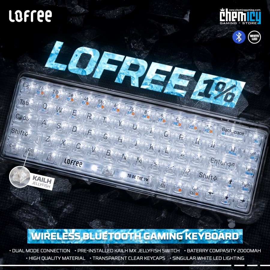 LOFREE 1% Trasparent White LED Wireless Mechanical Gaming Keyboard