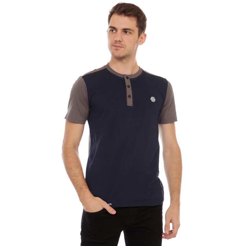 Follback Kaos Pria Kancing Henley Original Sparrow Navy And Gray