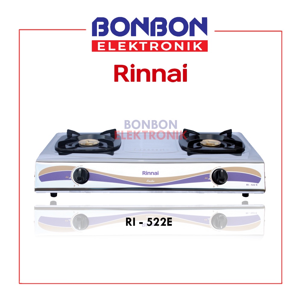 Rinnai Kompor Gas 2 Tungku RI-522E / RI 522 E / RI522E Stainless Steel