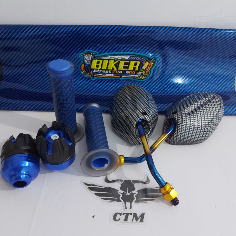 [PAKET 4B] SPION BEAT TWOTONE + GRIP CARBON + SARUNG KULIT JOK + JALU AS RODA DEPAN - BIRU