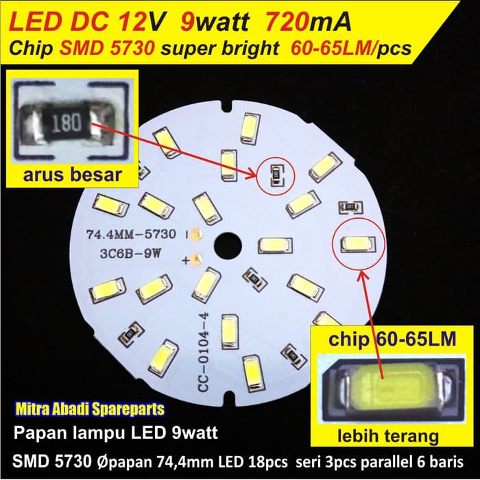 Murah PCB LED DC 12V / 12 Volt SMD5730 / SMD 5730 9W / 9 Watt Aluminium