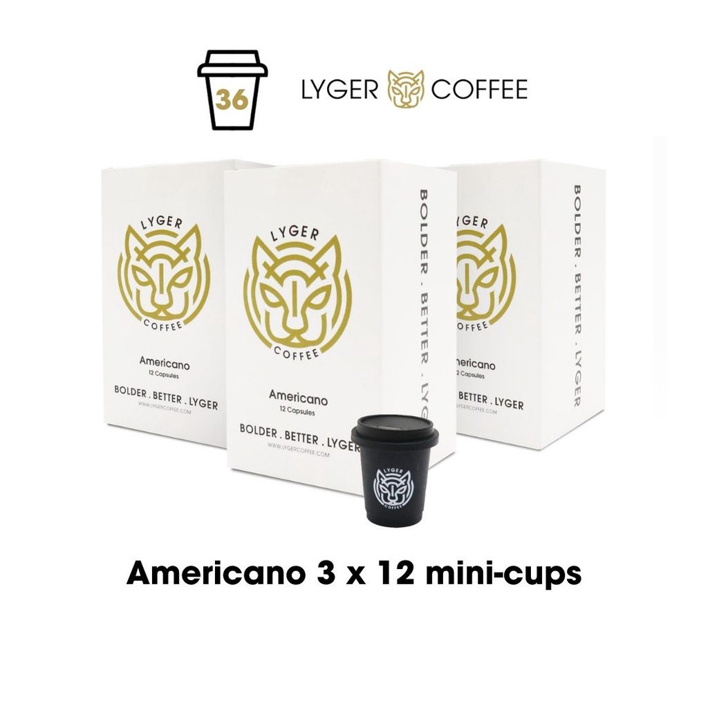

Lyger Coffee 3 Boxes of 12 Mini Cups Americano Crystallized Coffee In Barista Quality