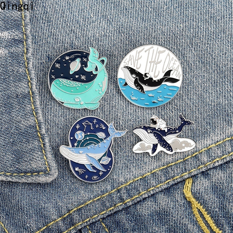 Bros Pin Enamel Desain Astronot / Whale / Petualangan Bawah Laut Untuk Hadiah Teman