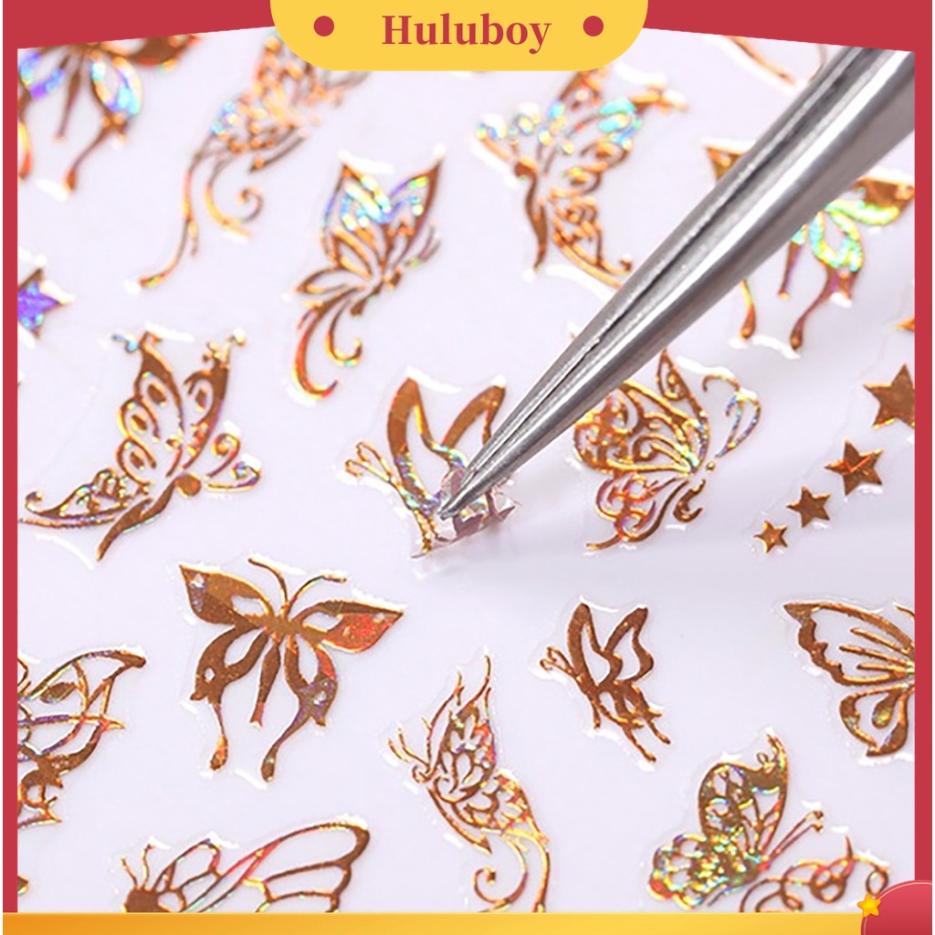 Huluboy Huluboy♡ Stiker Kuku Bentuk Kupu-Kupu Bahan PET Untuk Salon Manicure