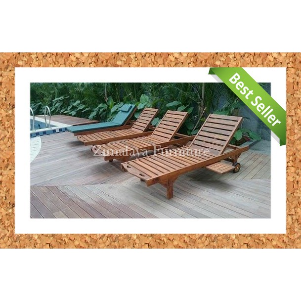 Kursi Santai Kolam Renang Kayu Jati, Kursi Tidur Pantai, Kursi Malas Pantai, Kursi Lounger Kayu